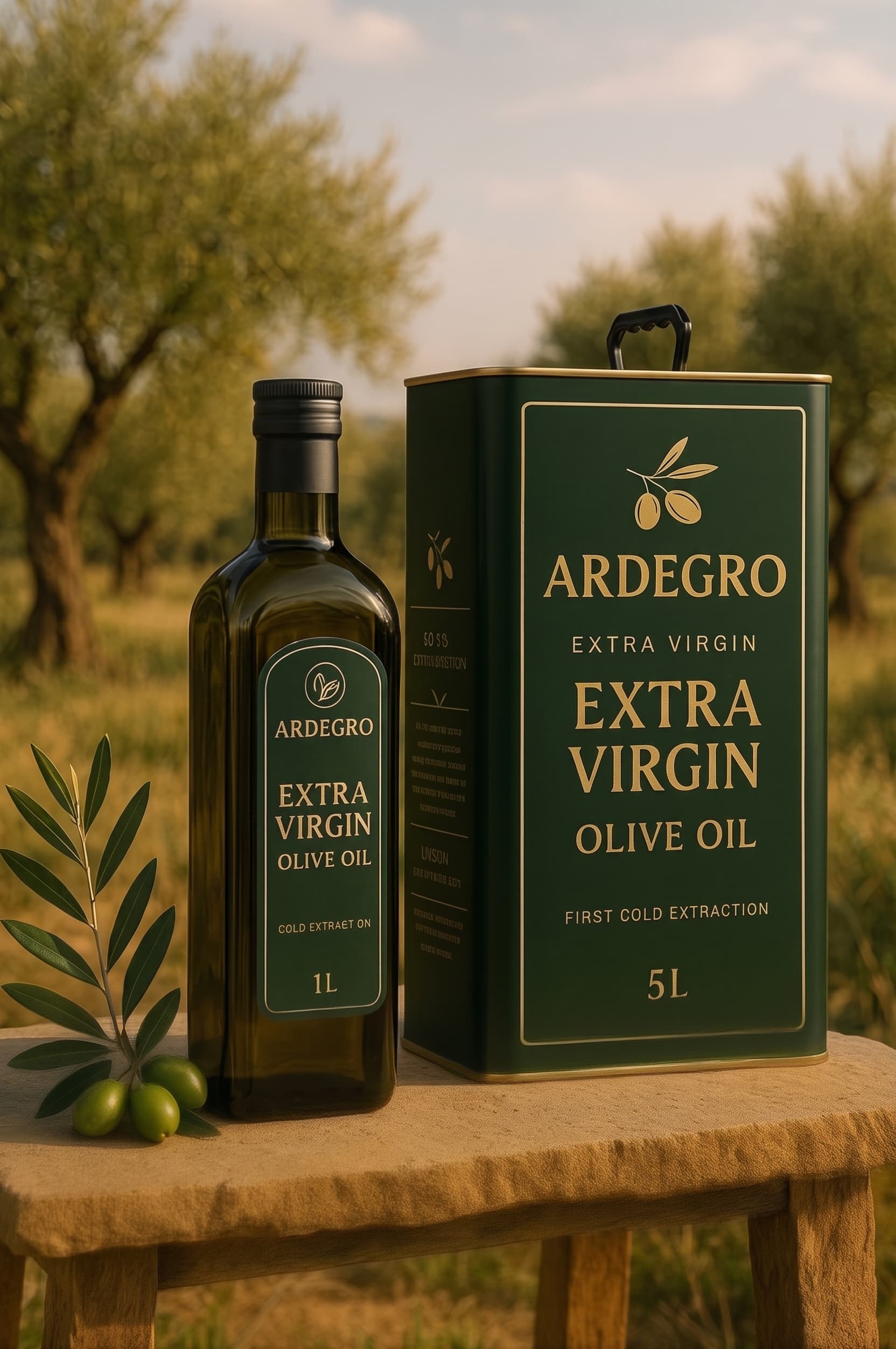 ARDEGRO Extra Virgin Olive Oil 1L bottle and 5L tin
